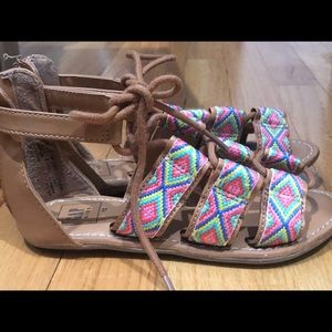 SZ 13 Girls Gap multi-colored tan lace up sandals